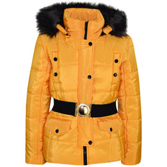 Kids Girls Puffer Jackets Faux Fur Hooded Zipped Belted Coats Age 5-13 Years