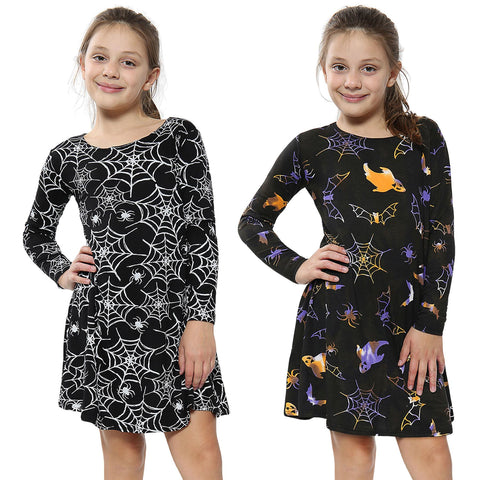 Girls Swing Dress Kids Xmas Party Dresses Halloween Costume New Age 3-13 Years