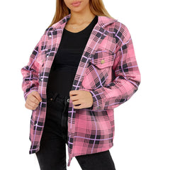 Ladies Shacket Checked Button Down Shirt Jacket Top Oversize Coat For Women