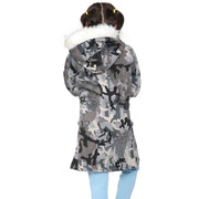 A2Z 4 Kids Camouflage Charcoal Print Parka Jacket Faux Fur Hooded Coat Drawstring Waist Fashion Girls Age 5-13 Years