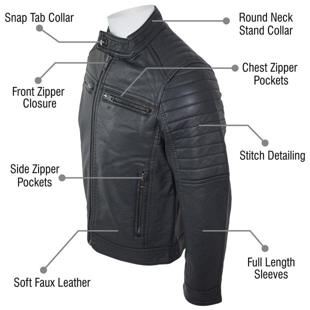 A2Z 4 Kids Motorcycle Biker Black Jacket PU Leather Jacket Zipper Stylish Boys Age 5-13 Years