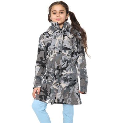 A2Z 4 Kids Camouflage Charcoal Print Parka Jacket Faux Fur Hooded Coat Drawstring Waist Fashion Girls Age 5-13 Years