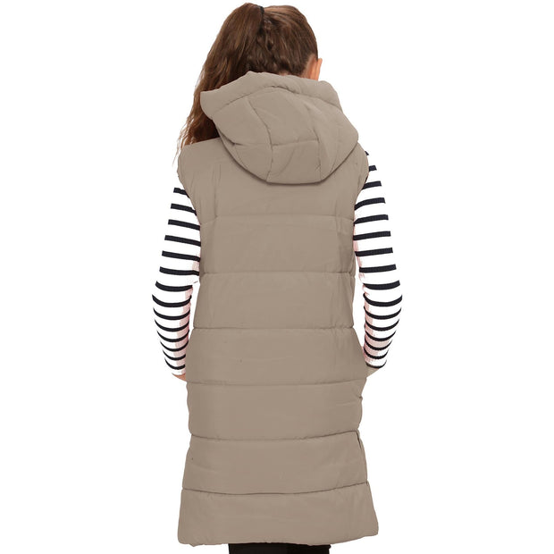 A2Z Kids Girls Down Vest Oversized Stone Hooded Quilted Gilet Padded Long Line Vest Jacket Long Sleeveless Coat Urban Winter Wear 7-13