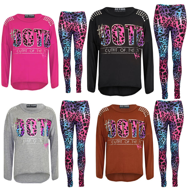 Kids Girls #OOTD Print Long Sleeves Top & Matching Fashion Legging Set 7-13 Year