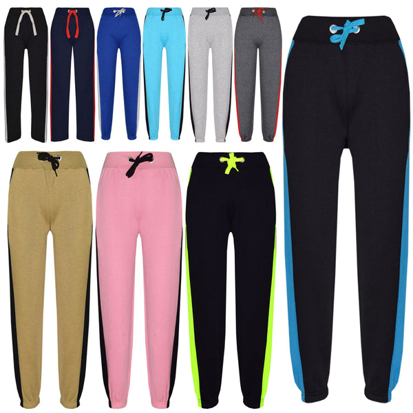 Kids Boys Girls Joggers Contrast Panel Jogging Pants  Casual Trousers 5-13 Years
