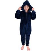 Kids Girls Boys Plain Fleece A2Z Onesie One Piece Hooded All In One Jumpsuit