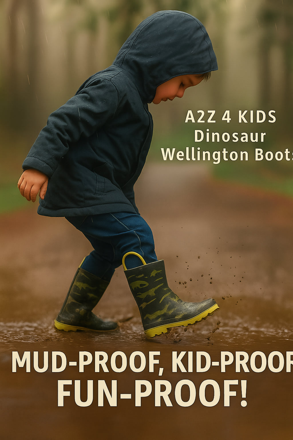 Dinosaur Wellington Boots Boys Girls PVC Rain Wellies Non-Slip Waterproof Shoes