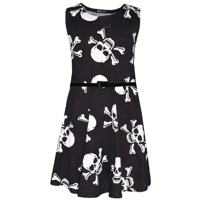 Kids Girls Boys Skull Print Crop Top Legging Skater Dress Halloween Costume 5-13