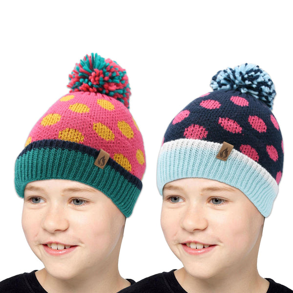 A2Z 4 Kids Girls Hat Spotty Bobble Beanie Pack Of 2 Slouchy Snow Knit Warm Caps