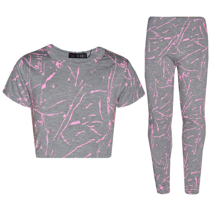 Girls Top Kids Splash Print Stylish Crop Top & Fashion Legging Set Age 7-13 Year
