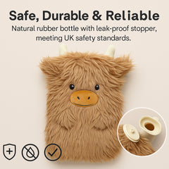 A2Z Highland Cattle 3D Hot Water Bottle Animal Soft Plush Cover Heat Therapy