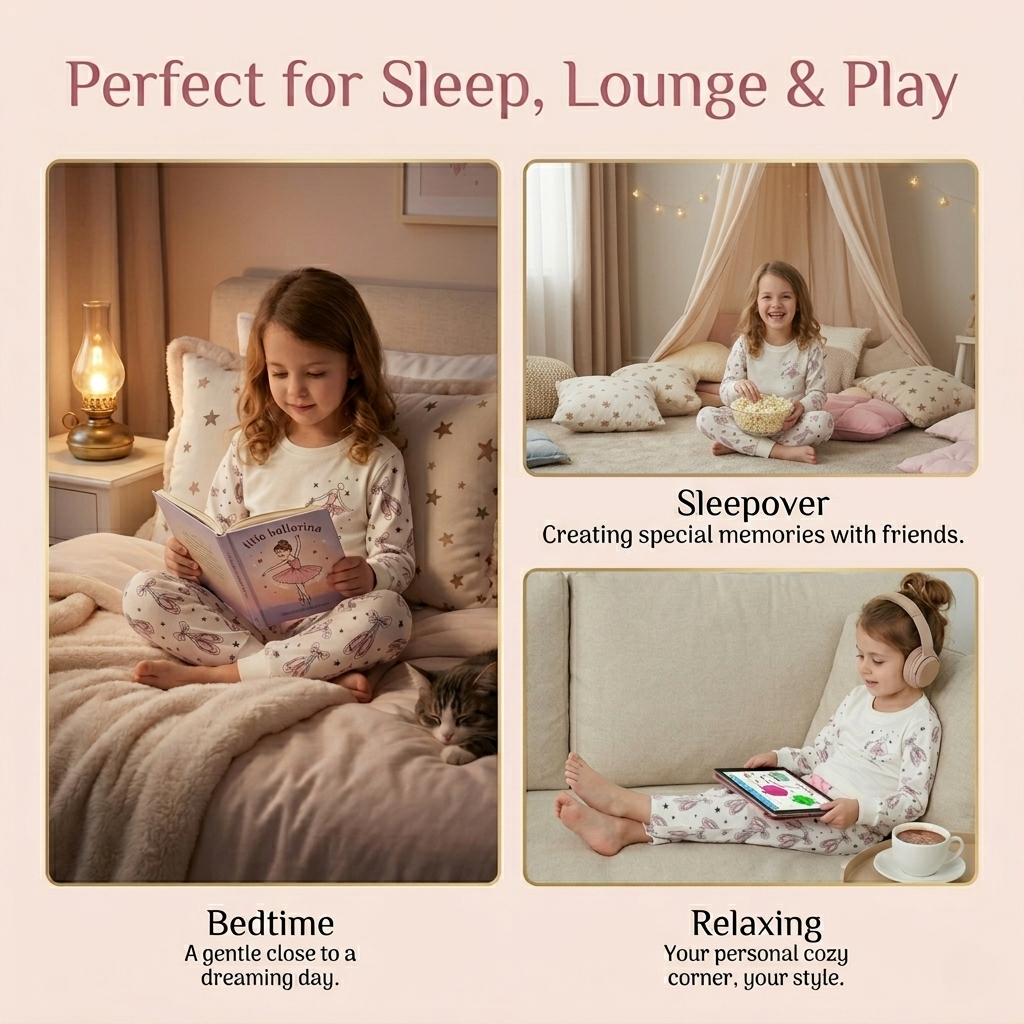 A2Z 4 Kids Girls Ballerina Print Children PJs 2 Piece Cotton Set Lounge Suit Nightwear Sleepwear Top Bottom Pyjamas Loungewear Dress Up Outfit Set Gifts for Children & Girls Age 2-13 Years