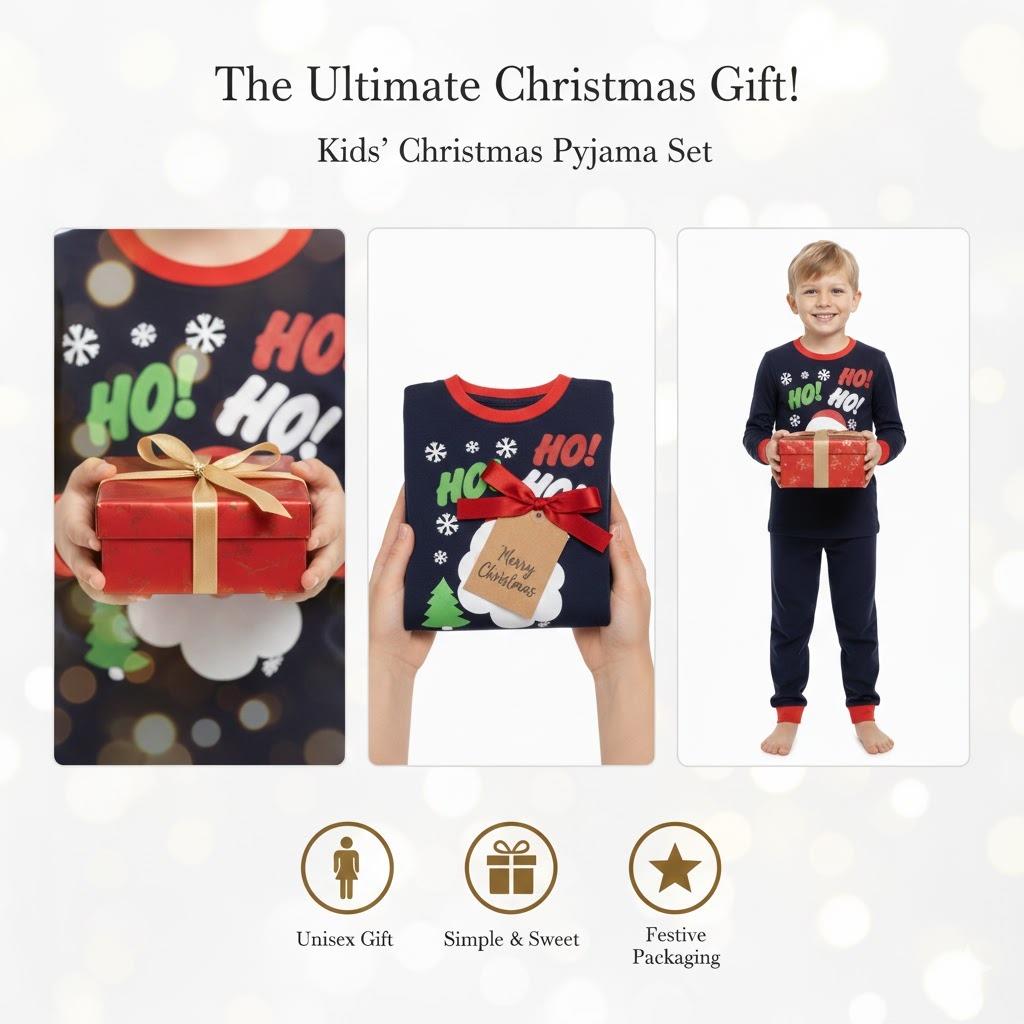 Kids Girls Boys Christmas Pyjamas Ya Filthy Animal Print Navy Lounge Suit
