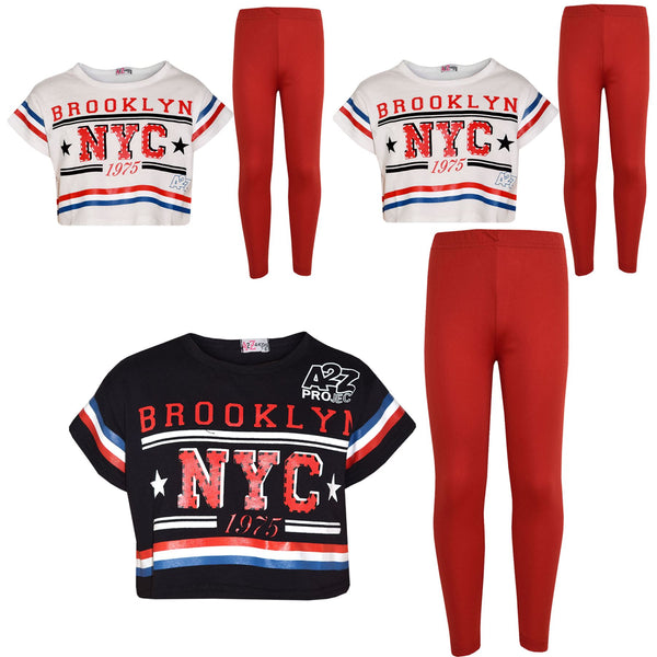 Kids Girls Tops Brooklyn NYC 1975 Stylish Crop Top Legging Lounge Wear Set 5-13Y