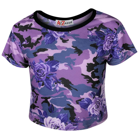 Kids Girls Top & Shorts Camouflage Floral Print Fashion Summer Outfit Set 7-13 Y