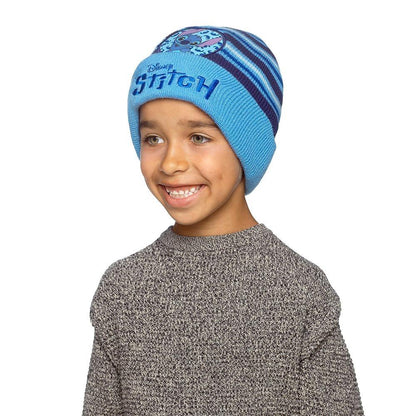 Disney Stitch Boys Blue Embroidered Striped Winter Beanie Hats 2 Pack One Size