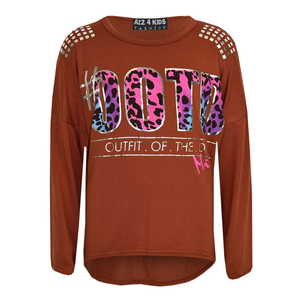 Kids Girls #OOTD Print Long Sleeves Top & Matching Fashion Legging Set 7-13 Year