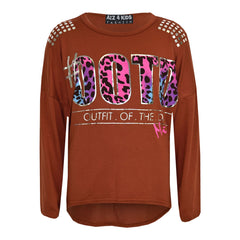 Kids Girls #OOTD Print Long Sleeves Top & Matching Fashion Legging Set 7-13 Year