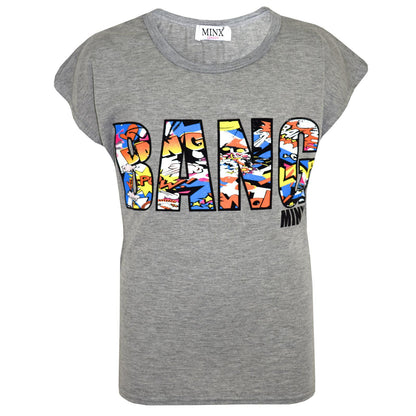 Kids Girls BANG Printed Comic Book Print Fashion Trendy Top New Age 7-13 Years