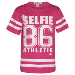 Girls Top Kids Designer's #Selfie 86 Athletic Print Fashion T Shirt Top 7-13 Yr