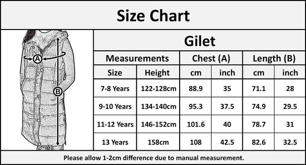 Kids Girls Fashion Oversized Gilet Long Line Jacket Long Sleeveless Coat 7-13 Yr
