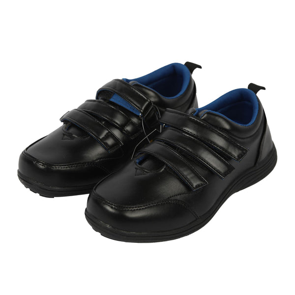 Kids Boys Teens School Shoes Black PU Leather Velcro Strap Trainers Size 10 to 7