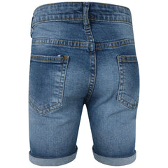 Kids Boys Ripped Mid Blue Denim Shorts Comfort Stretch Jeans Trouser Pants 5-13