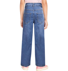 Kids Girls High Waist Wide Leg Denim Palazzo Jeans Distressed Heart Trousers