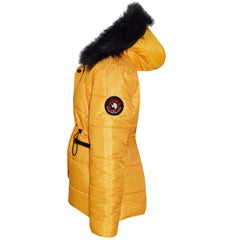 Kids Girls Jackets Puffer Hooded Detachable Faux Fur Wet Look Padded Long Coats