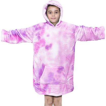 Kids Girls Boys Oversized Hoodie Blue Tartan Printed Snuggle Soft Fleece Blanket