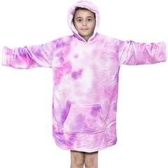 Kids Girls Boys Oversized Hoodie Blue Tartan Printed Snuggle Soft Fleece Blanket