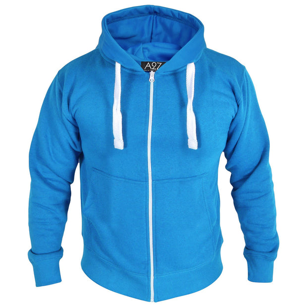 Mens Fleece Plain Zipper Hooded Long Sleeve Sweatshirt For Adults S-4XL