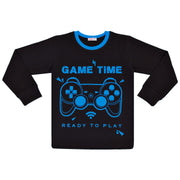 Kids Girls Boys Pyjamas Game Time Contrast Top Bottom 2 Piece PJS Sleepwear Set