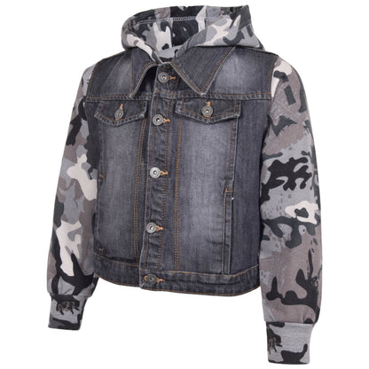 Kids Boys Denim Jacket Fleece Long Sleeves Hooded Stylish Jeans Coat For 2-13 Yr