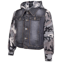 Kids Boys Denim Jacket Fleece Long Sleeves Hooded Stylish Jeans Coat For 2-13 Yr