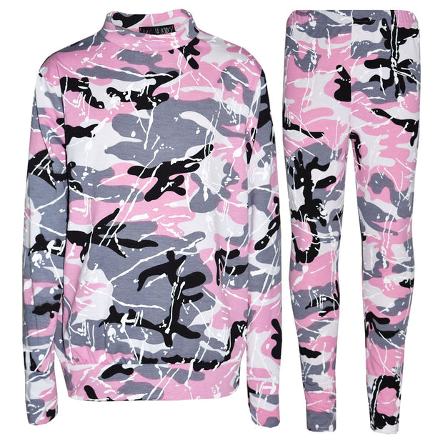 Kids Lounge Suit Girls Camouflage Splash Print Jogging Suit Tracksuit 7-13 Years