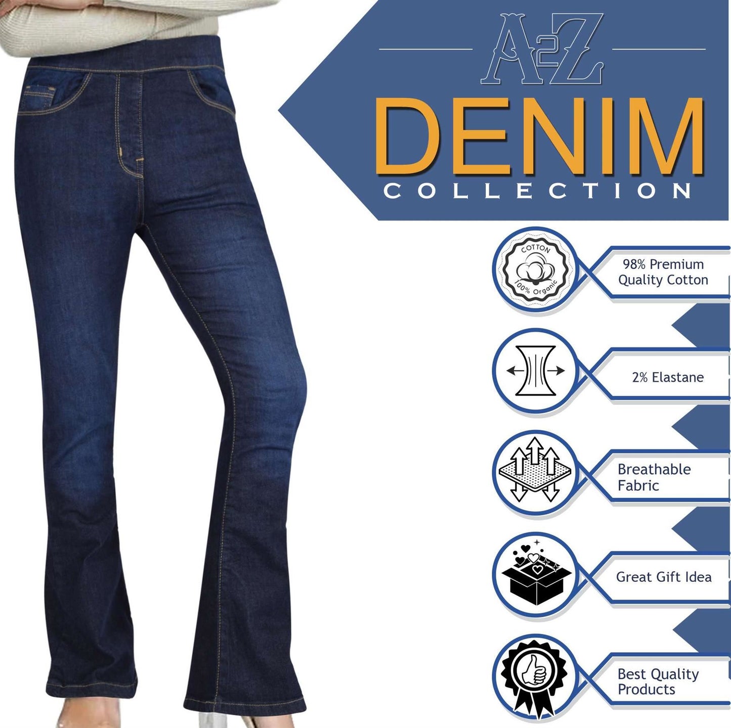 Womens Denim Jeans Comfort Stretch Flared Bell Bottom Fashion Pants For Ladies