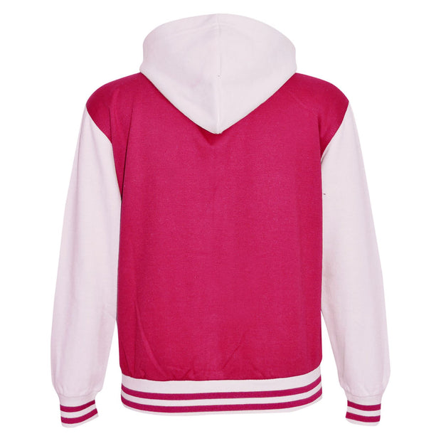 kids Girls Boys B.B Plain Hooded Jacket Varsity Classic Baseball Style Coat 2-13