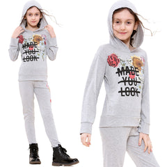 Girls Top Kids Made You Look Print Long Sleeves Hooded Top & Legging Set 5-13 Yr