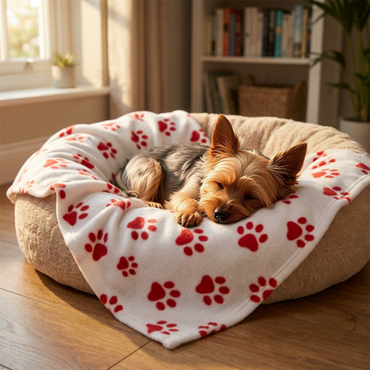 A2Z Cosy Fleece Pet Blanket 70 x 70 cm Soft Paw Print Polyester Mat