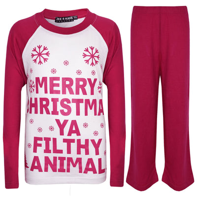 A2Z 4 Kids Girls PJS Merry Christmas Ya Filthy Animal Print Pink Christmas Pajamas Set Age 2 3 4 5 6 7 8 9 10 11 12 13 Years