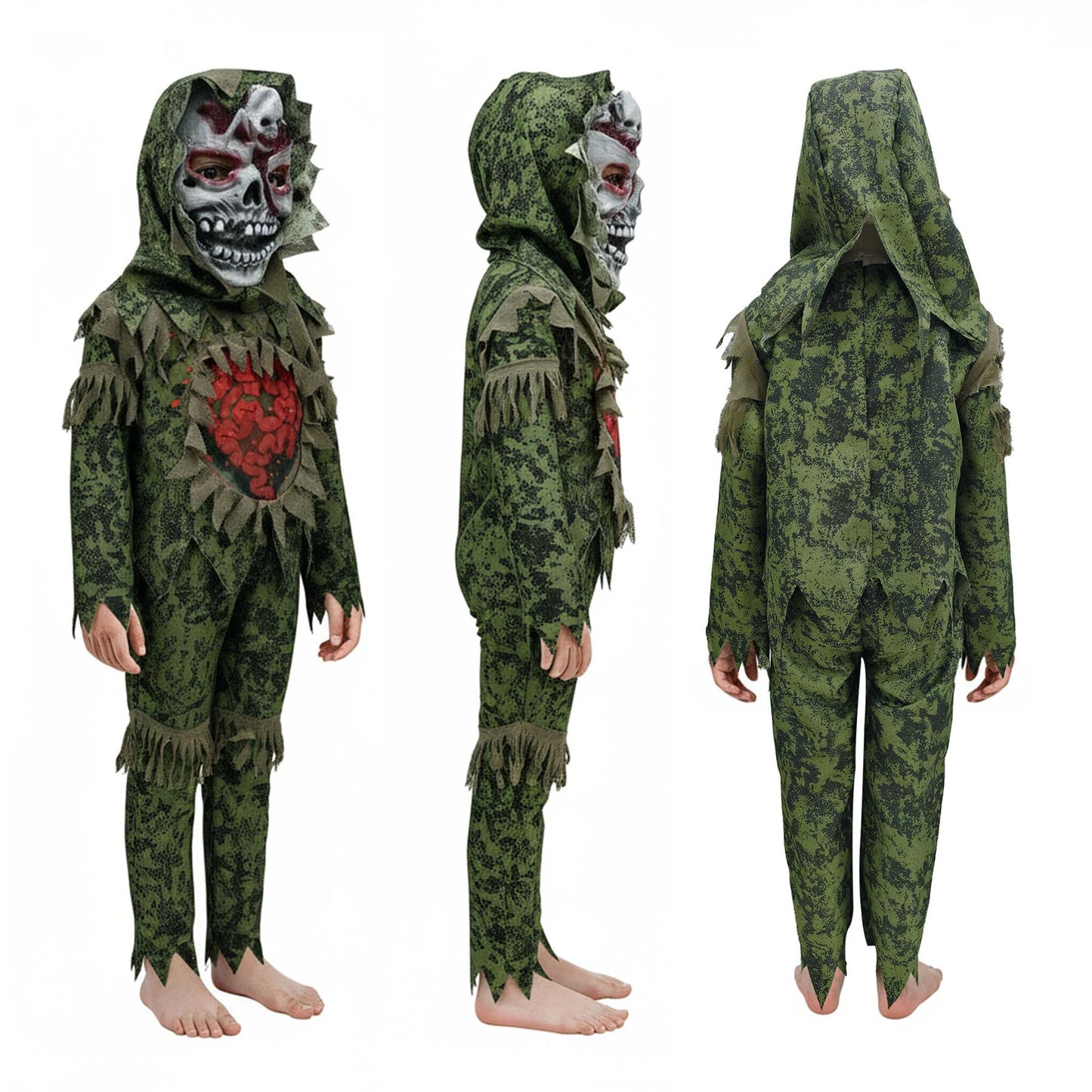 Kids Zombie Swamp Monster Halloween Costume with Mask Scary Swamp Creature Dress