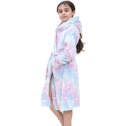 Kids Girls Fleece Glow In The Dark Sherpa Hooded Unicorn Dressing Gown Soft Robe