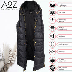 Kids Girls Oversized Gilet Long Line Hooded Quilted Jacket Long Sleeveless Coat