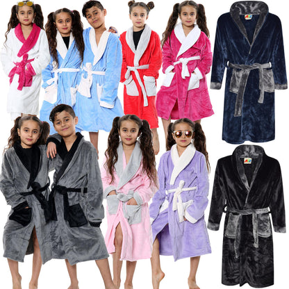 Kids Soft Fleece Bathrobe Dressing Gown Hooded Swim Beach Girls Boys 2-13 years