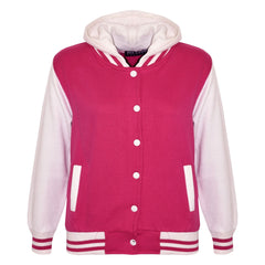 kids Girls Boys B.B Plain Hooded Jacket Varsity Classic Baseball Style Coat 2-13