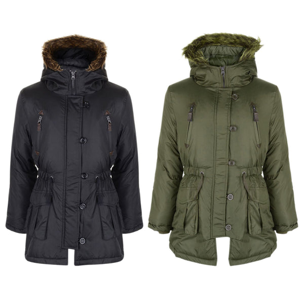 Kids Girls Padded Parka Jacket Kids Faux Fur Coat Wendy 1 New Age 7-13 Years