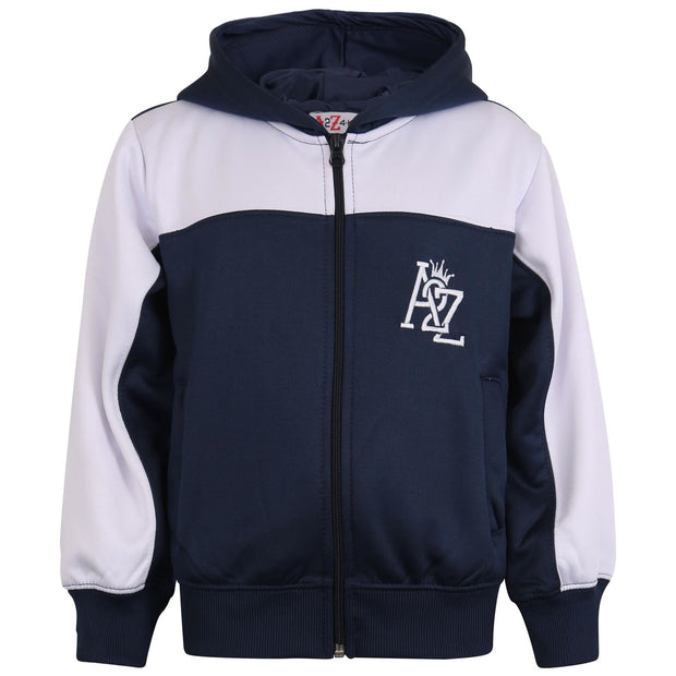 A2Z 4 Kids Girls Boys Unisex Tracksuit A2Z Embroidered Contrast Panelled Navy Fleece Hooded Hoodie Top Bottom School PE Jogging Suit Joggers