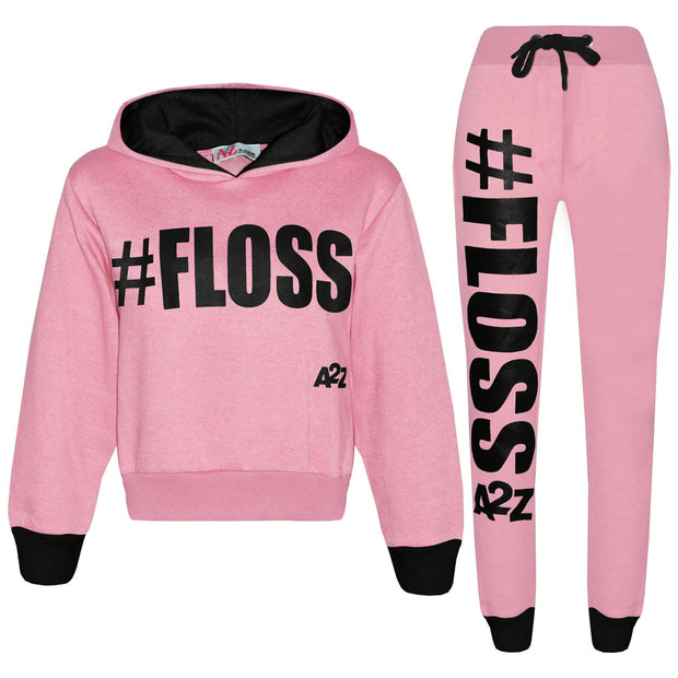 A2Z 4 Kids Tracksuit #Floss Print Fleece Baby Pink Hooded Crop Top Bottom Jogging Suit Joggers For Girls Age 5 6 7 8 9 10 11 12 13 Years