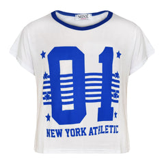 Girls Tops Kids 01 New York Athletic Print Stylish Crop Top Legging Set 7-13 Yrs